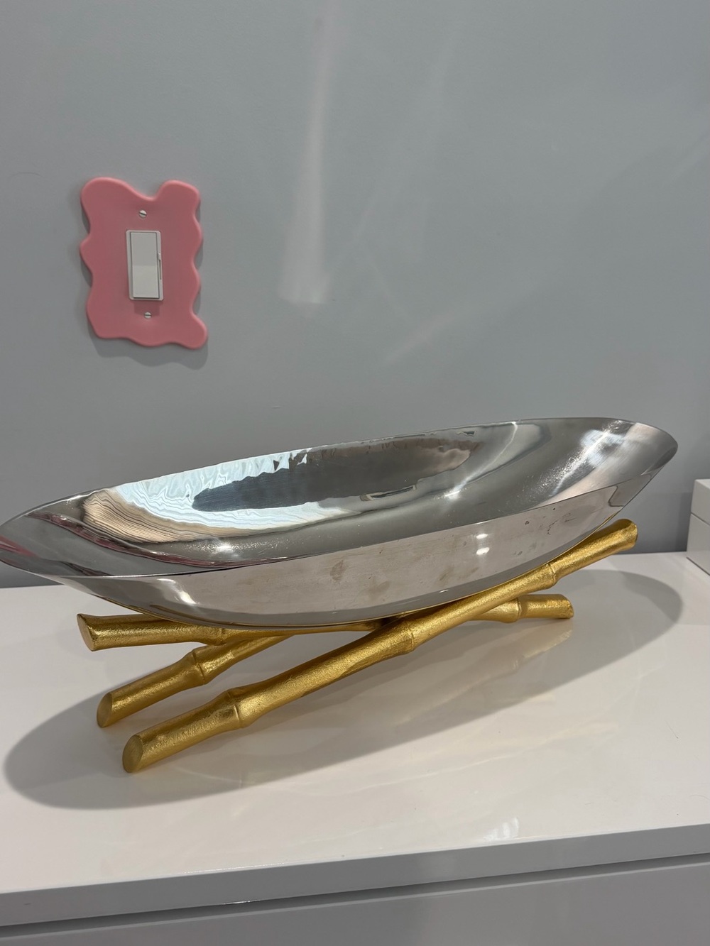 L'Objet Silver Bambou Serving Boat Large 24 x 7" - 61 x 18cm